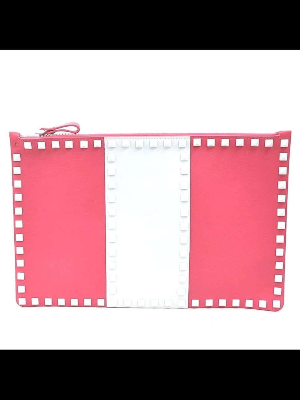 Valentino Garavani Pink and White Stud-Trim Zip Clutch